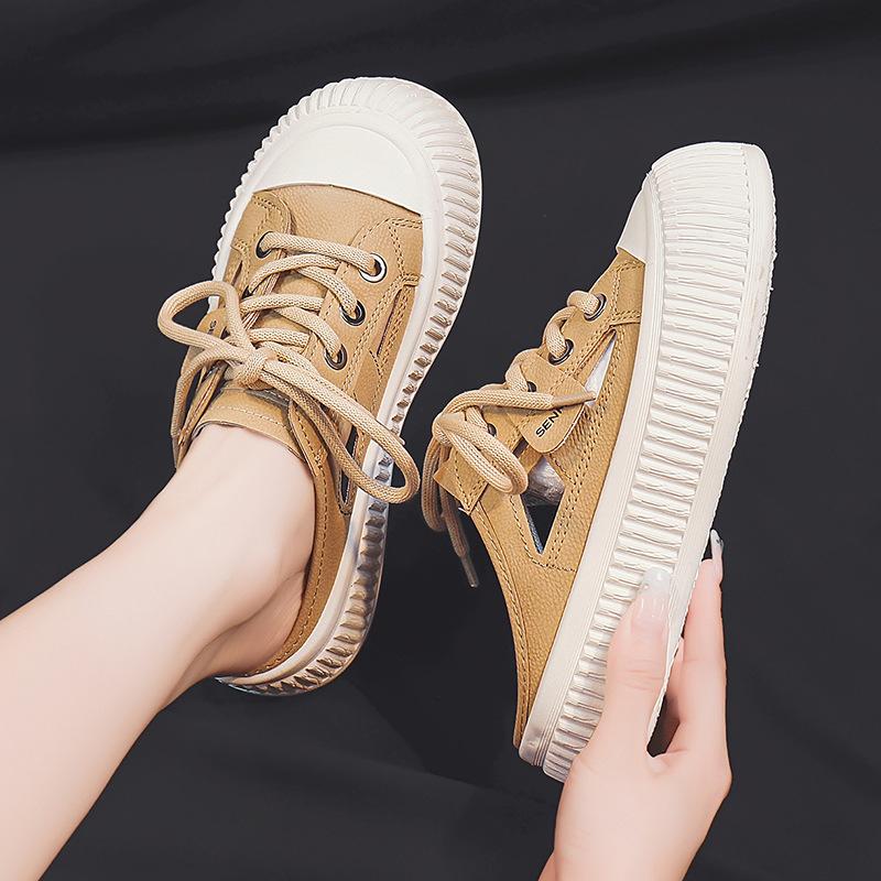 Baotou half slippers women's summer new outer wear hollowed out one pedal platform white shoes lazy sandals