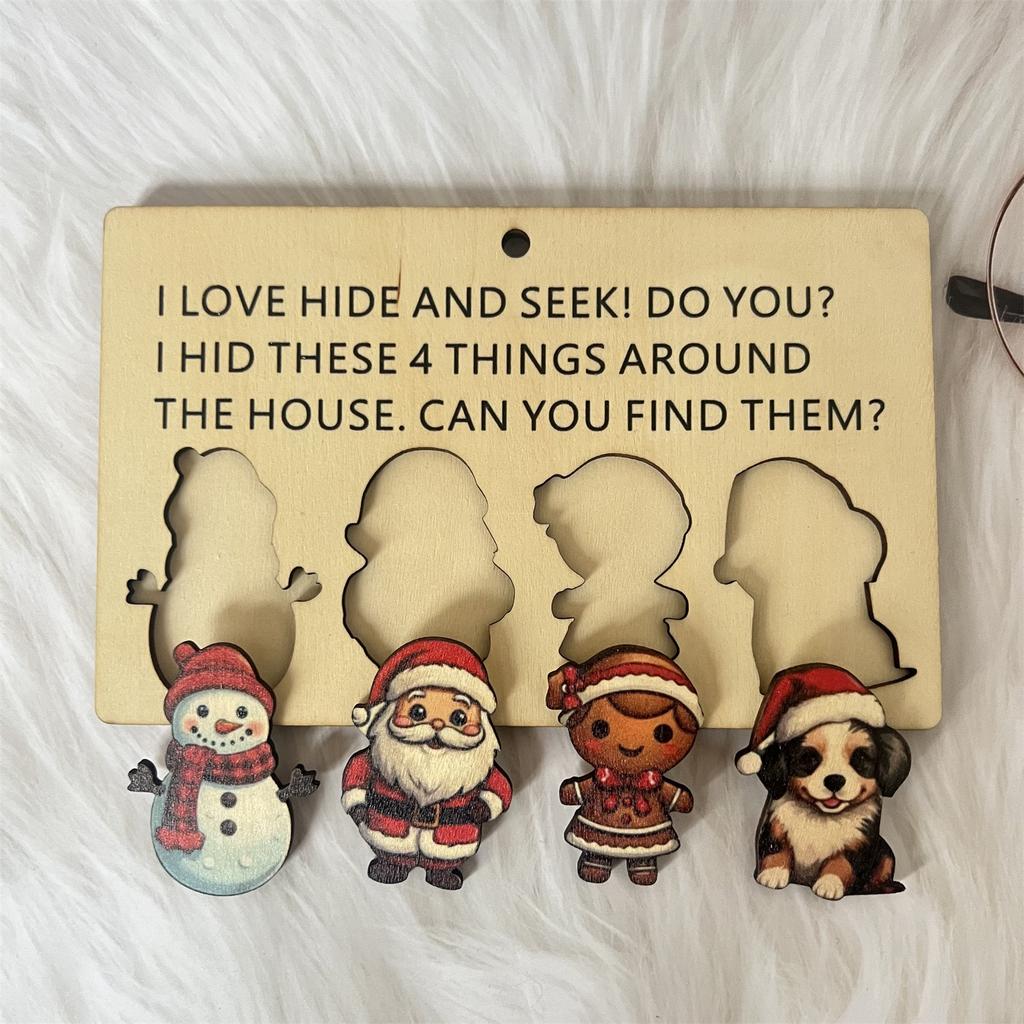 Christmas Wooden Sign Hide And Seek Family Toy, Fun Shape Matching Game