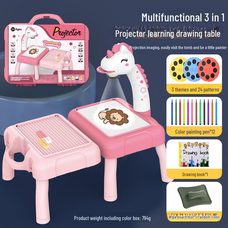 Deer-Shaped Projection Drawing Table with Sound & Light - Children's Graffiti and Writing Toy Set