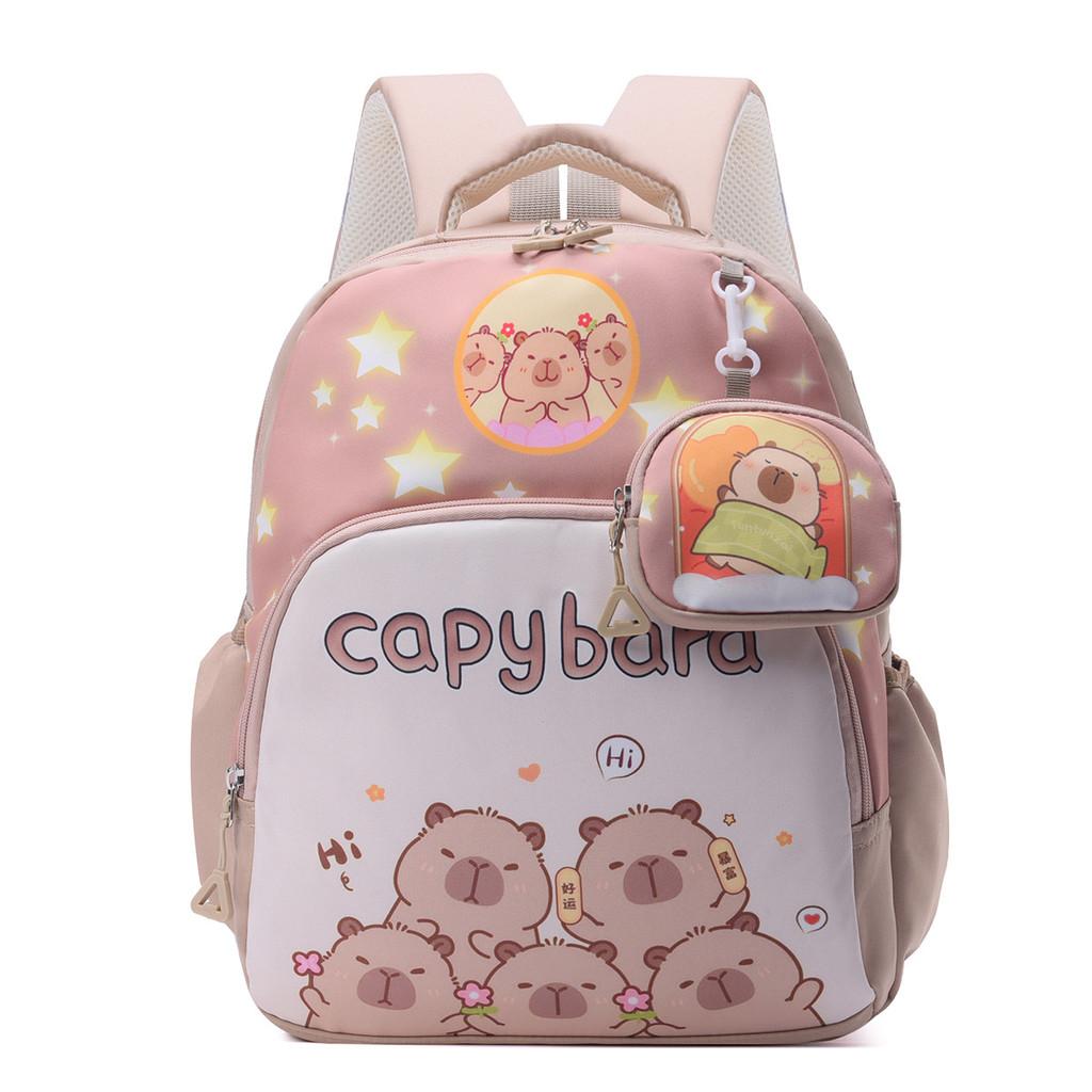 Zaino Scolastico per Bambini con Stampa di Capibara a Cartoni Animati Realizzato in Tessuto Oxford per Bambini e Bambine della Scuola dell'Infanzia