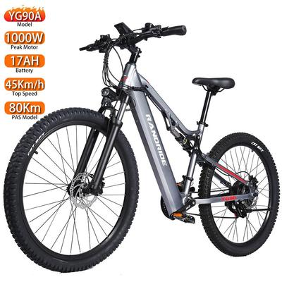 Rower Elektryczny dla Dorosłych RANDRIDE 27,5" Silnik 1000W Pełne Zawieszenie Ebike 48V 17AH Prędkość Maksymalna 45Km/h 21 Biegów Szary YG90A