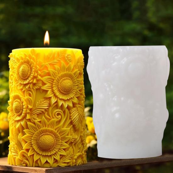 Flower Cylinder Candle Molds Sunflower/Lavender/Lily Flower Pillar Candle Mold 3D Silicone Resin Casting Mold for Soap