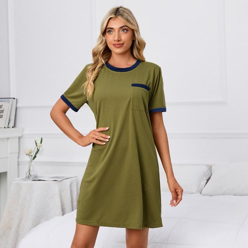 Velké dámské nové jednobarevné tričko s krátkým rukávem, pyžamové šaty s kulatým výstřihem
