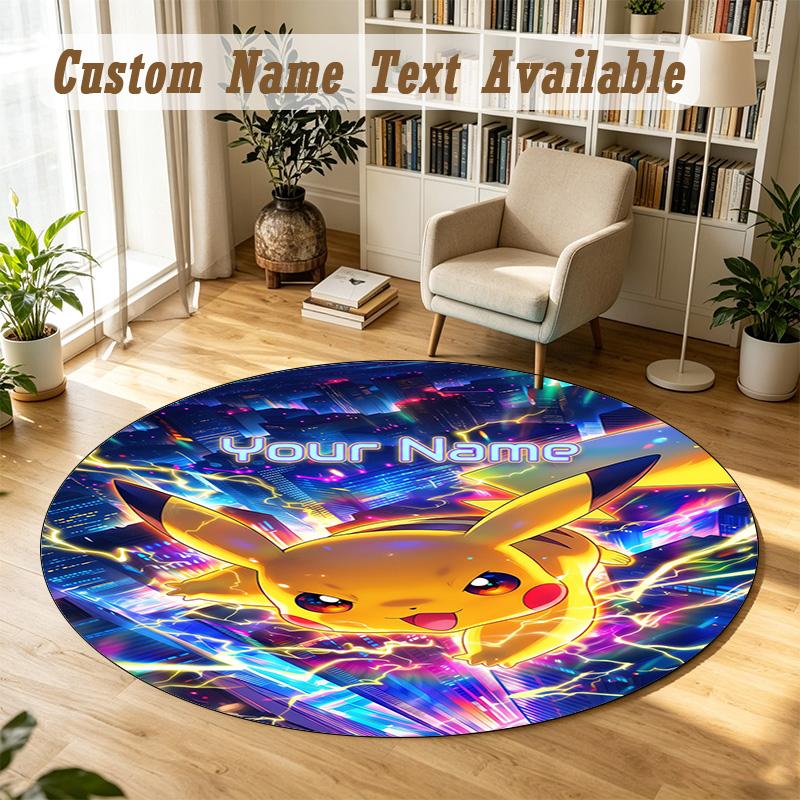 Round Rug Custom NamePokémon Pattern Non Slip Carpet Home Floor Decor