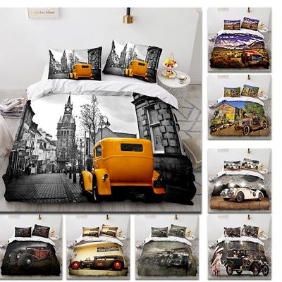 Parure de lit motif voiture rétro, imprimée en 3D HD, pour enfants, adolescents, hommes, housse de couette et taie d'oreiller, 2/3 pièces, pour lit simple, double ou king size, cadeau idéal