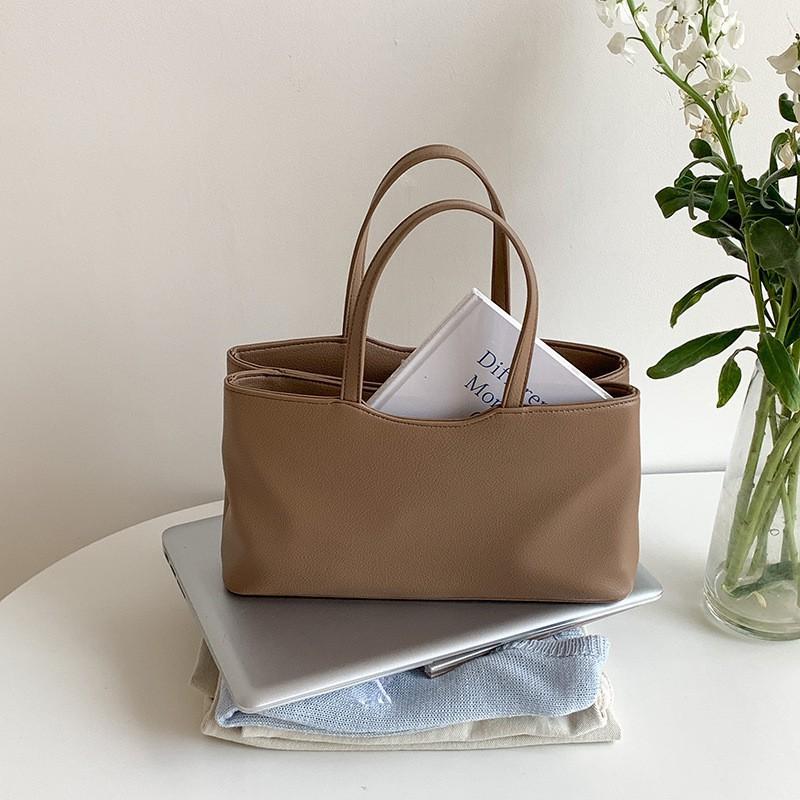 

Korean PU Leather Handbag Female Office Workers 2025 Daily Fashionable High-end Simple Hand-carried Commuter Bag хаки