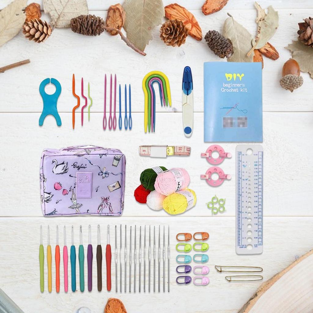 63-teiliges Häkel-Materialset für Anfänger mit Anleitung Tragbare Handstrick-Kunstwerkzeuge Häkel-DIY-Strickset