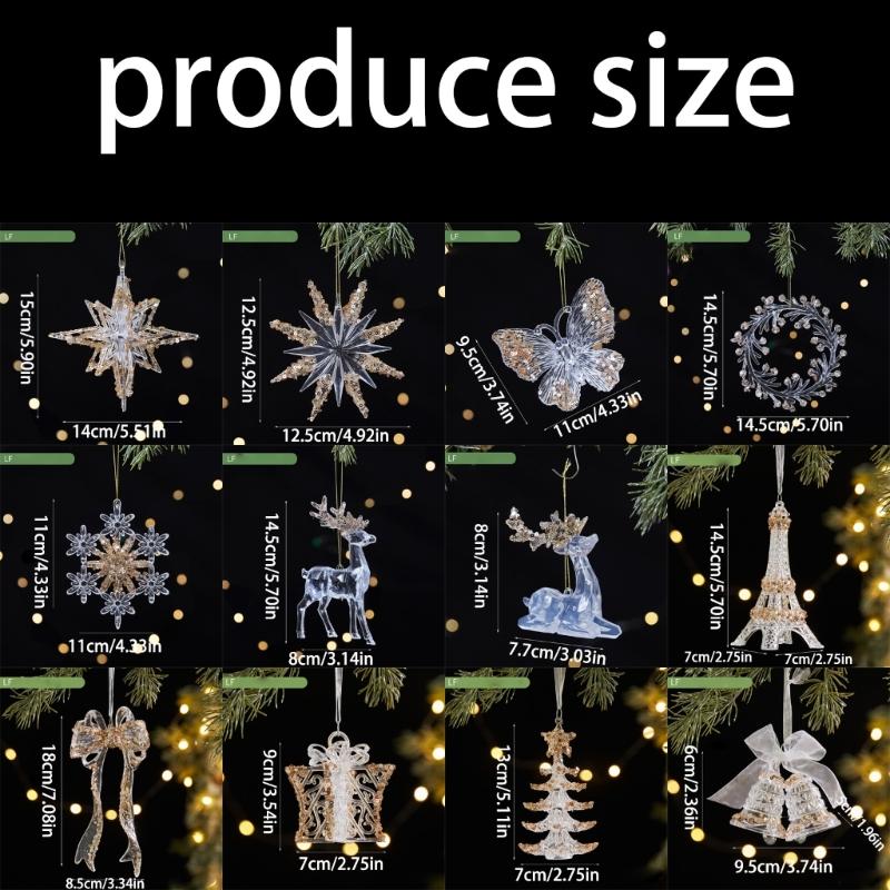 Clear Acrylic Deer Snowflake Christmas Tree Hanging Ornament with Sparkling Glitters Design for Festival Decors