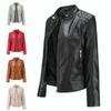 Women Faux Leather Biker Jacket Ladies Stand Collar Zip Coat Outwear