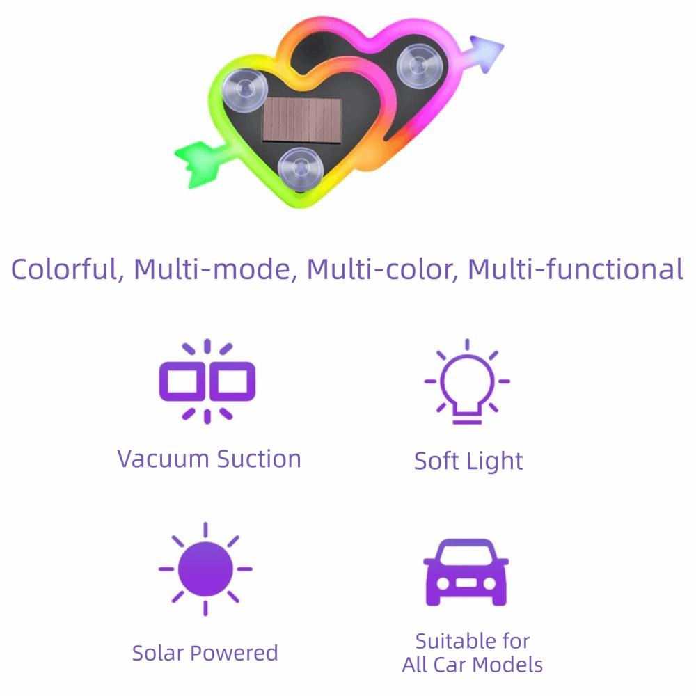 Suction Cup Mount LED Car Neon Lights Solar Powered RGB Car Heart-Shaped Light  Rear Window