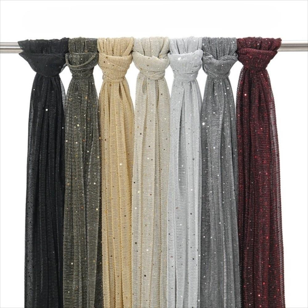 155×70cm Sequin Scarf Thin Transparent Hijab Luxury Headscarf  for Women