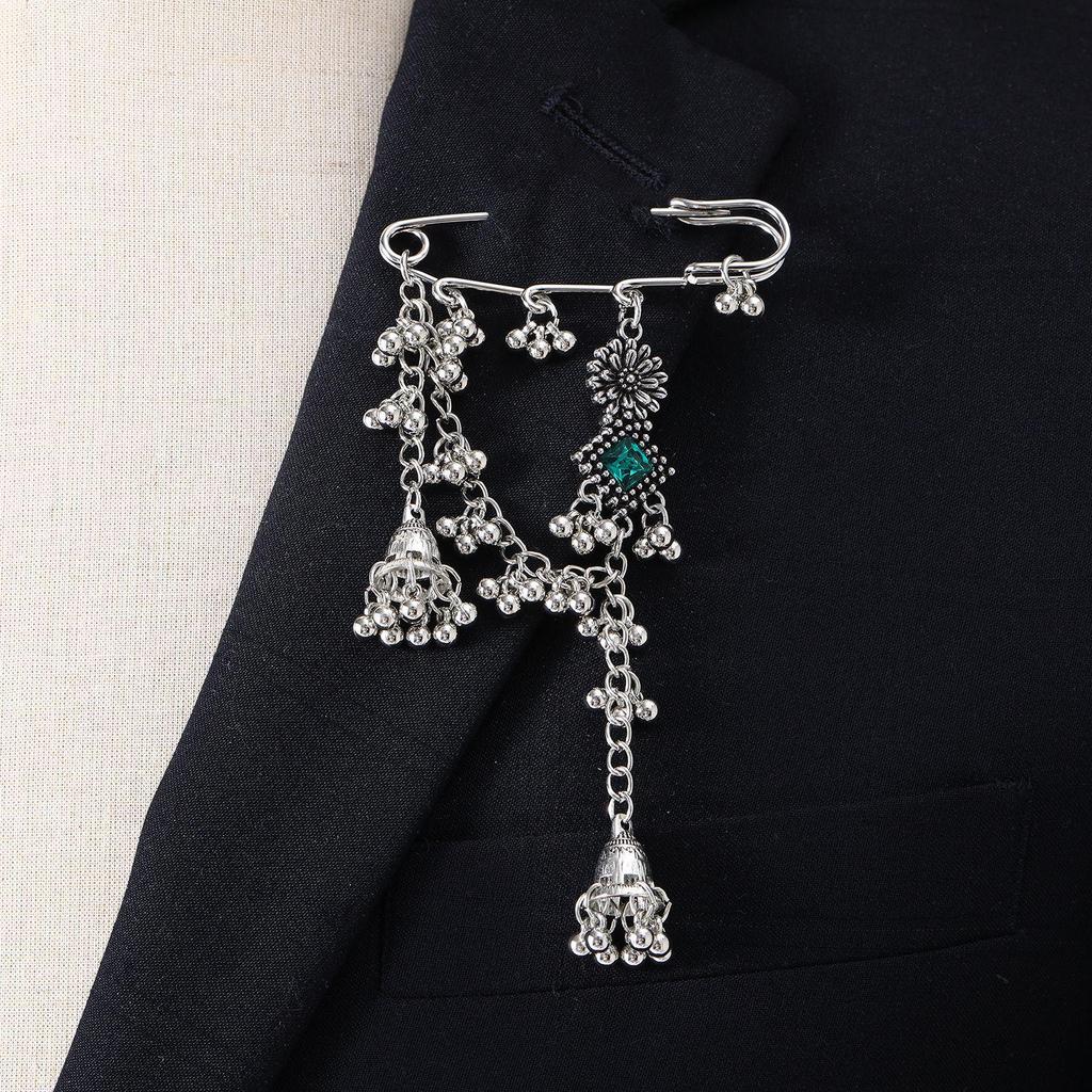 Bohemian Rhinestone Flower Tassel Brooch for Women - Exotic Style Suit Coat Pin