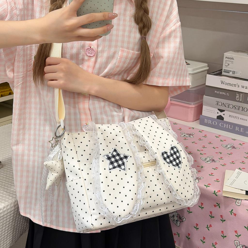 Schoolbag High Value Korean Simple Foreign Style Polka Dot Love Rabbit Ear Two-piece Backpack Summer New Commuter Student Schoolbag