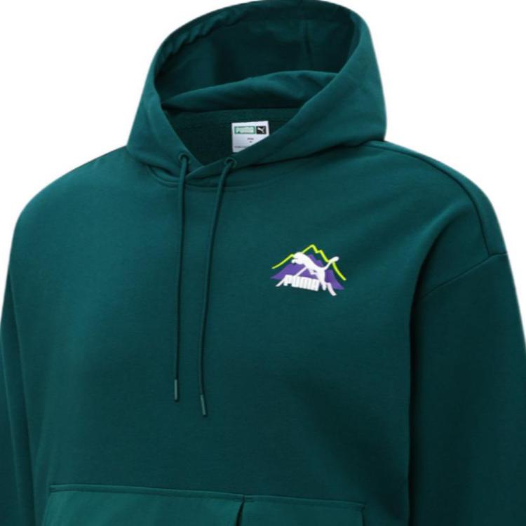 Puma FW22 Logo Print Drawstring Hoodie Long Sleeve Sweatshirt Men Tops Green 537392-24