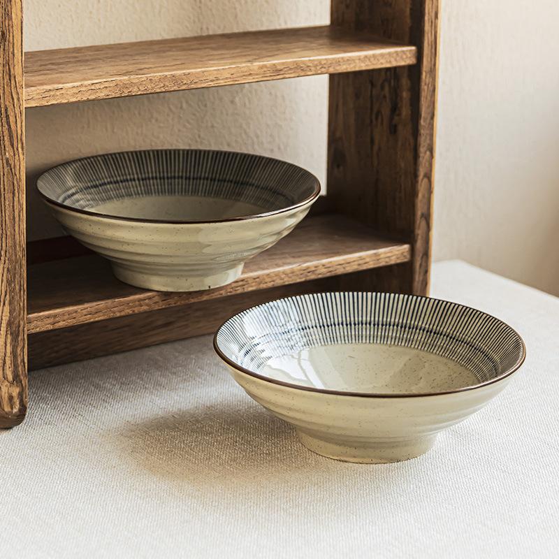 Creative Line Ceramic Large Bowl Household Soup Bowl Open Bowl Tableware Bowl Style Vegetable Bowl Restaurant Ramen Bowl