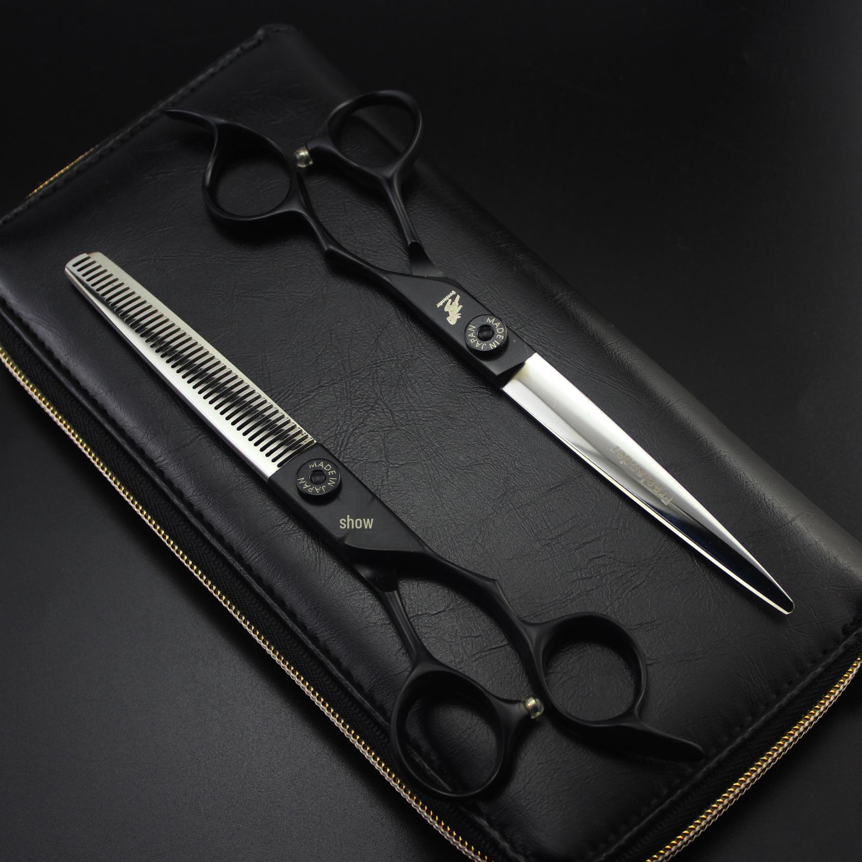 7 Black Straight Thinning Shears for Hairdressing and Pet Grooming 7 inch Straight Shears