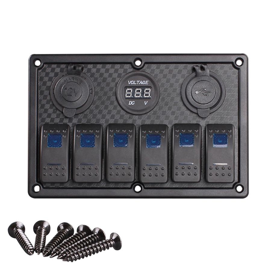 6 Way Car Boat Rocker Switch Panel Dual USB Cigarette Lighter Car Charger Socket