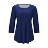 Modisches lässiges Damen-T-Shirt-Oberteil mit Rundhalsausschnitt, Falten und Sieben-Viertel-Ärmeln in Farbe