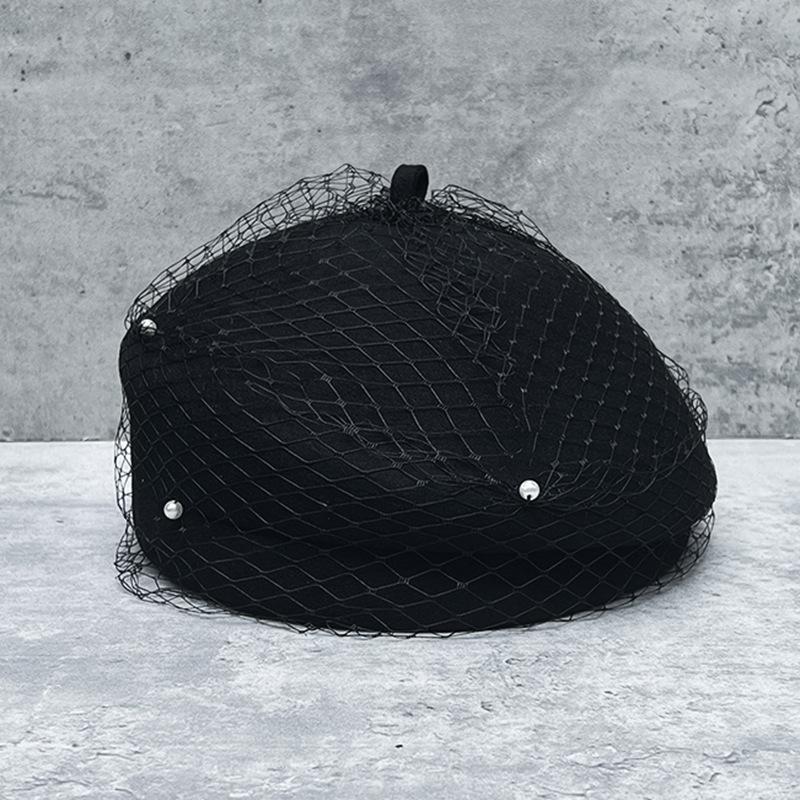 French Celebrity Pearl Mesh Wool Beret Female Autumn And Winter Face Small Elegant Retro Painter Top Hat Foreign Style