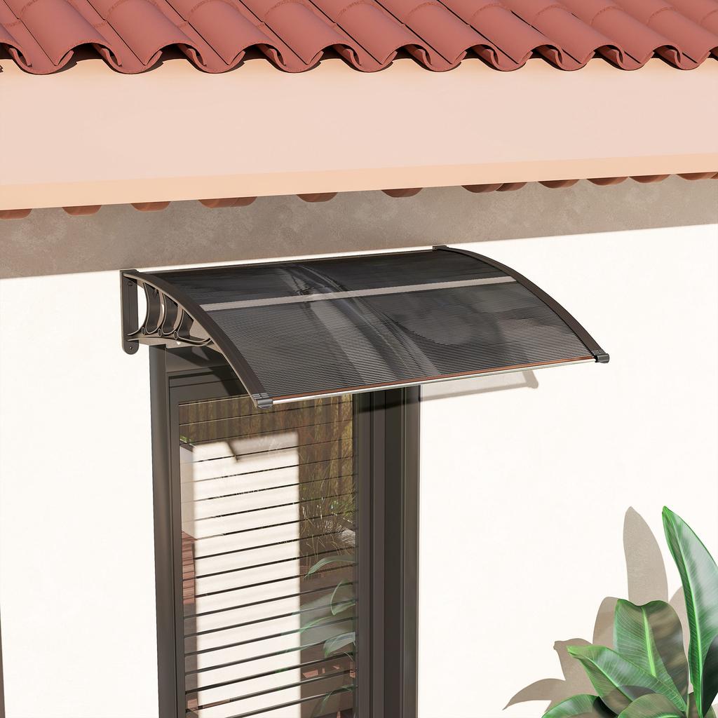 Front Door Canopy Outdoor Awning Aluminium Rigid Plastic Polycarbonate Rain Shelter UV Water Rain Resistant 100 X 75cm Black