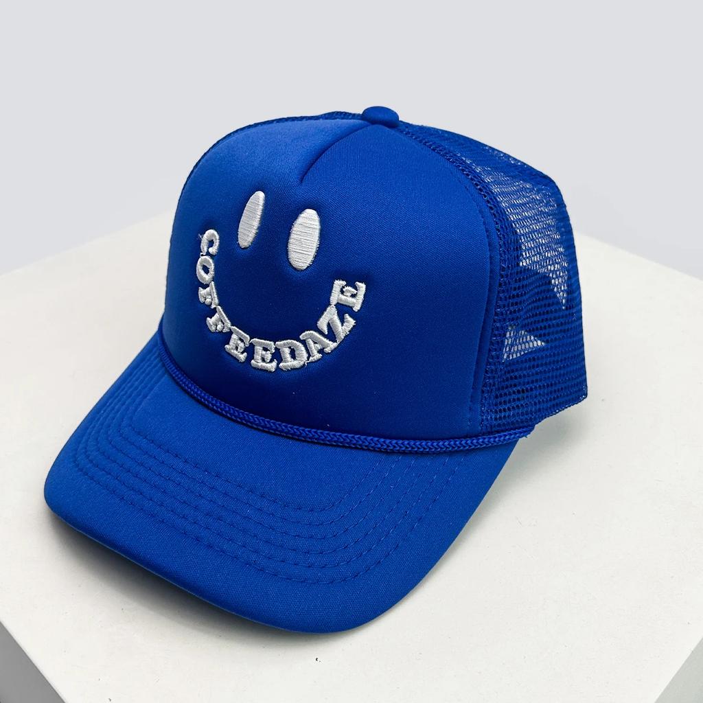 New Unisex Smiling Face Letter Embroidery Baseball Hats Sunshade American Style Breathable Hip Hop Trucker Caps Versatile Mesh