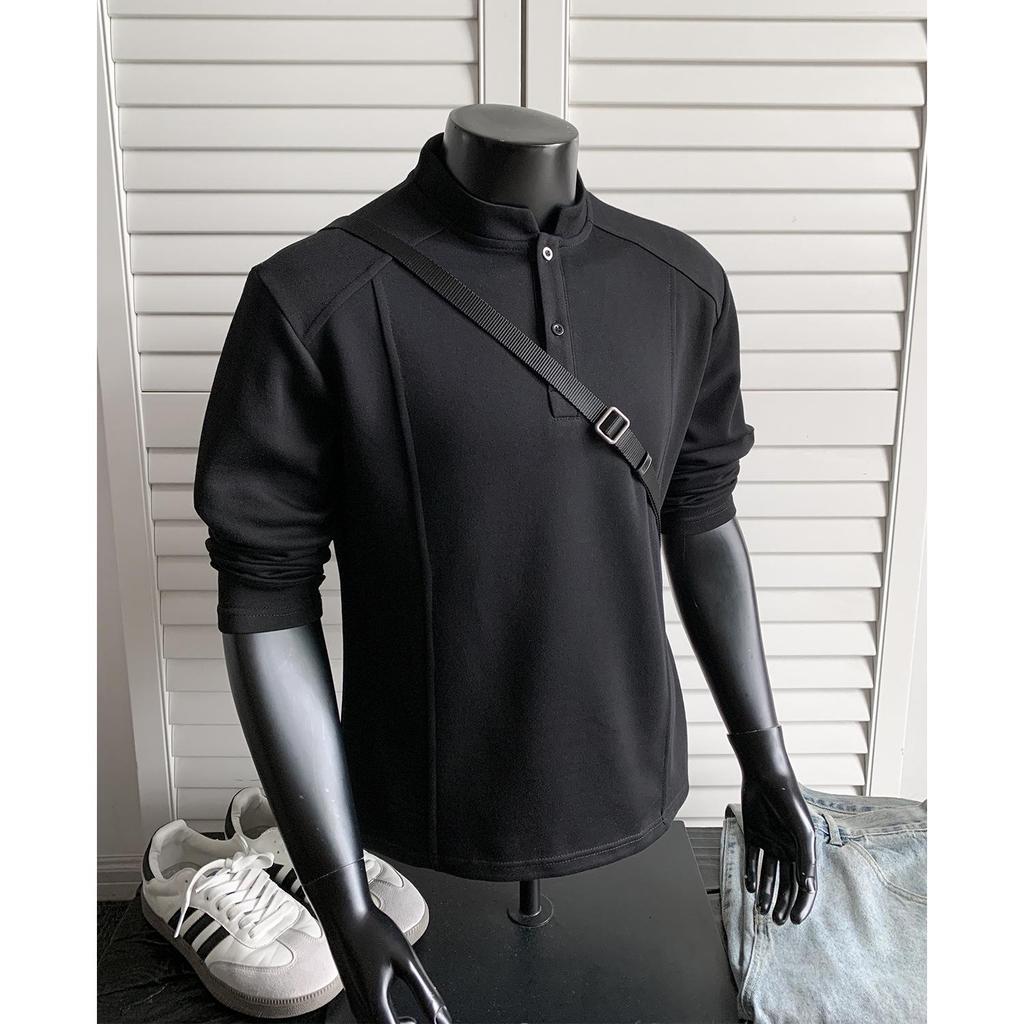 Men's Long Sleeve American Polo Henley Shirt - Spring/Autumn Trendy Cleanfit Base Layer Sweatshirt