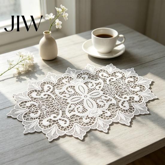 Rectangular Lace Mats for Coffee Tables White Doily, Elegant Retro Placemat, Embroidered Table Doilies Bridal Showers Mat, Round Oval Home Decor