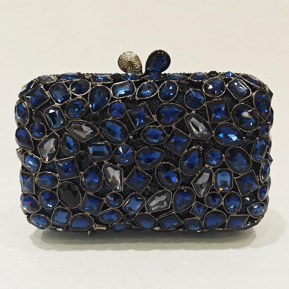 

Silver/Gold/Blue Stone Evening Bag Clutch Wedding Bag Luxury Crystal Bridal Prom Handbags Dinner Banquet Women Clutches Bags