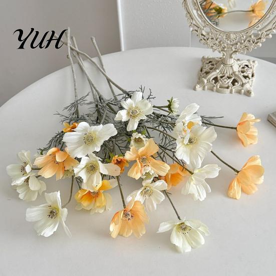 Realistic Faux Flowers Artificial Cosmos Flowers, Long Stem Fake Table Vase Filler for Dining Centerpieces, Wedding Arrangement, Photography Props