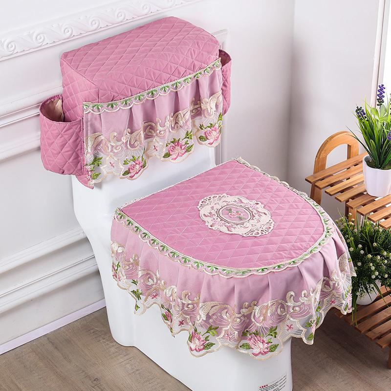 3 sztuk/zestaw nakładka na deskę sedesową pokrywa zbiornika wody toaletowej Closestool osłony przeciwpyłowe poduszka na deskę sedesową odpinana tkanina na toaletę