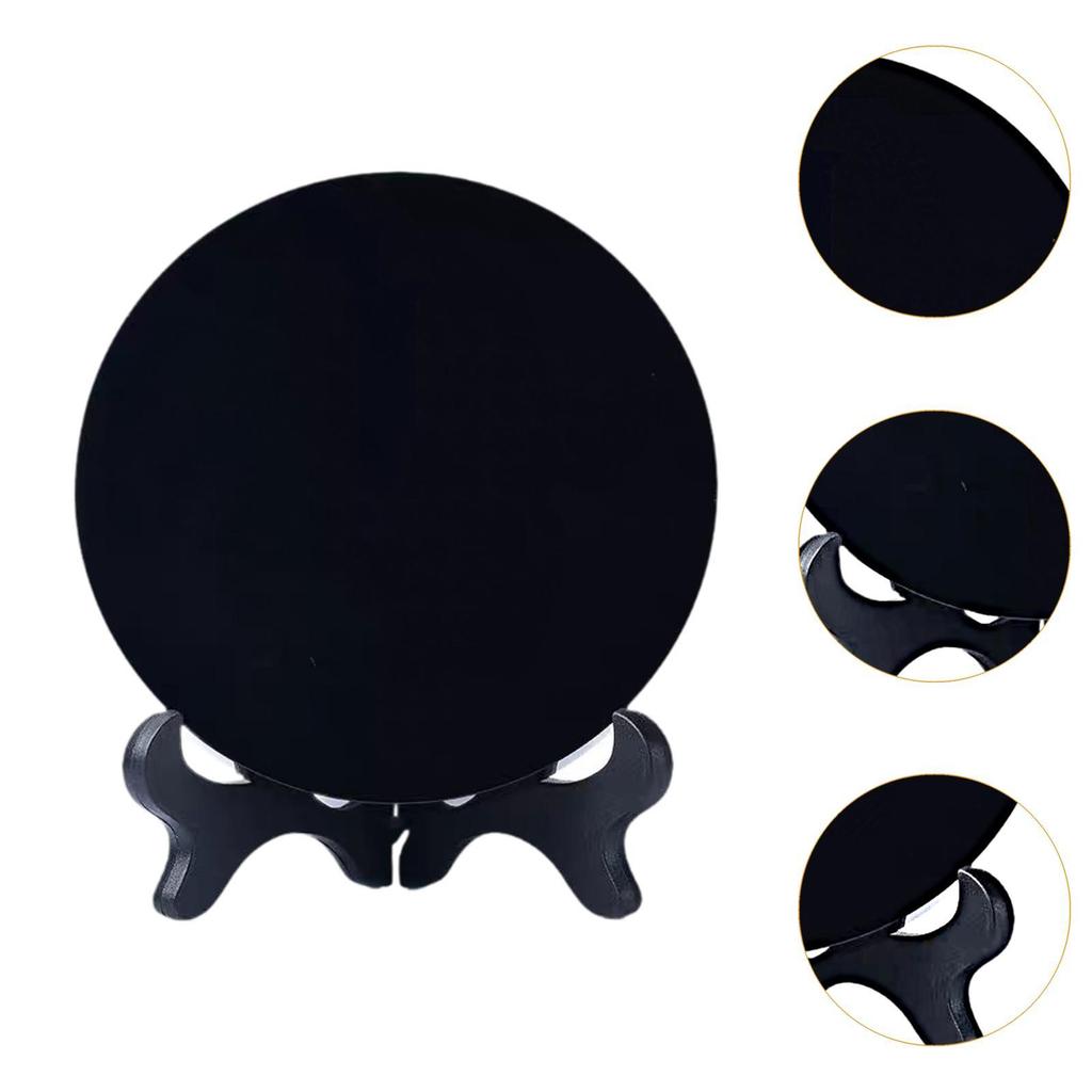 Obsidian Black Mirror Round Plate Polished Disc Home Office Decoration with Stand for Desktop Crafts