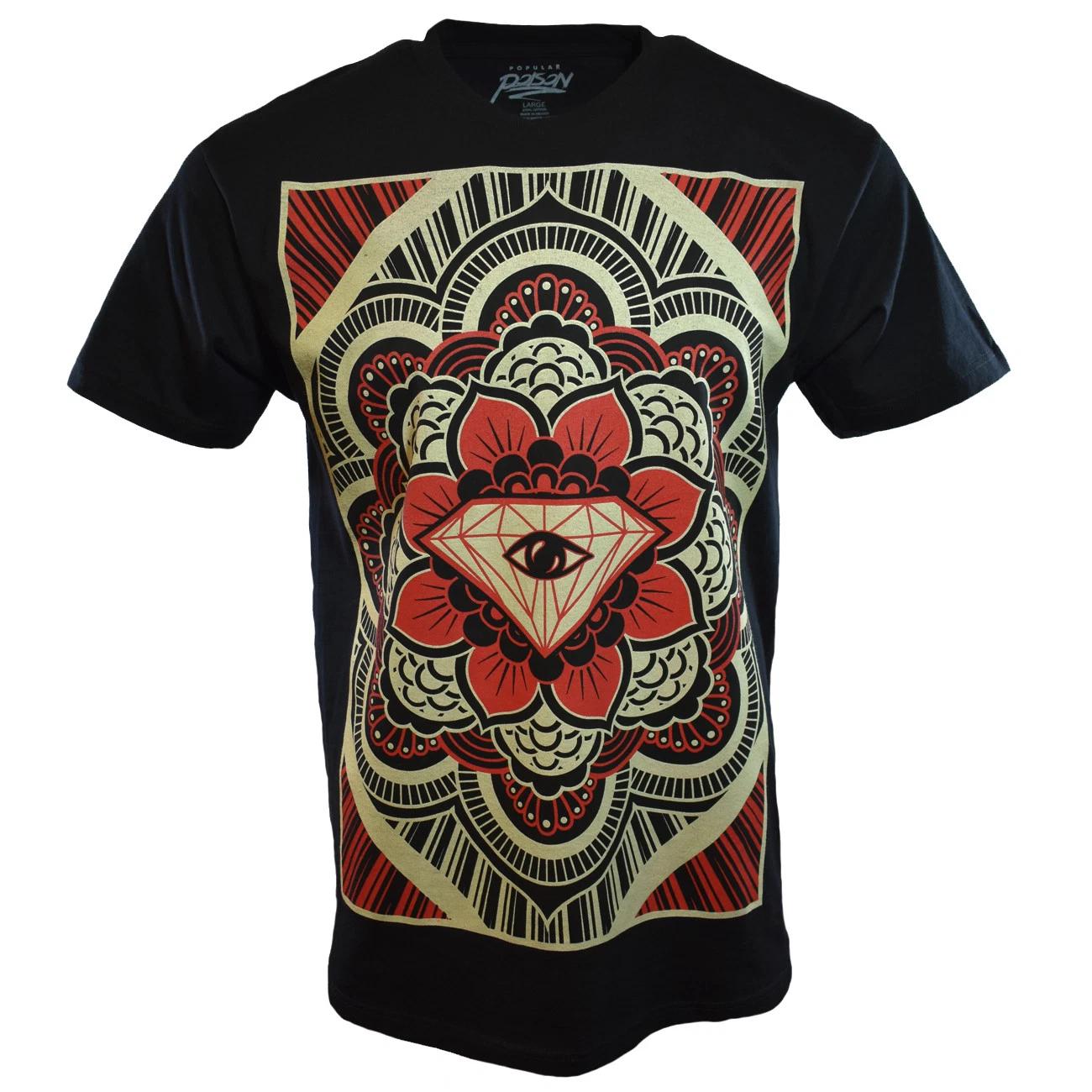 

POPULAR POISON Men s T-Shirt -LOTUS FLOWER- DIAMOND- 100% COTTON-BLACK-LARGE 3XL