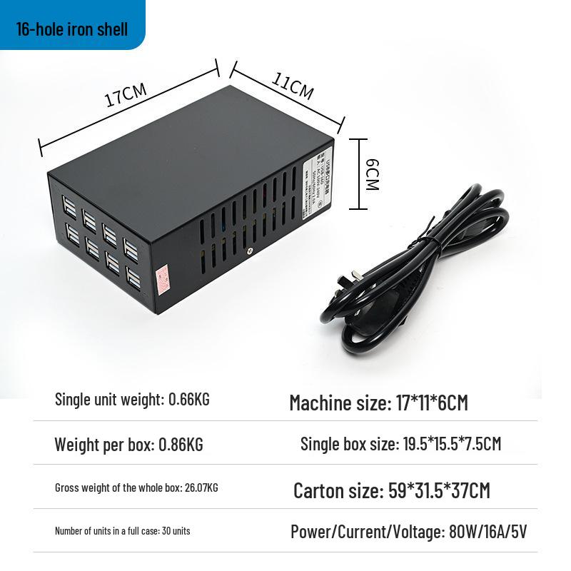 Iron Shell Multi-Port USB Charging Station: 10/20/30 Ports.