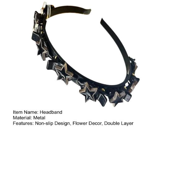 Women Headband Imitation Pearl Flower Decor Double Layer Hair Hoop Stable Non-Slip Hair Braiding Tool