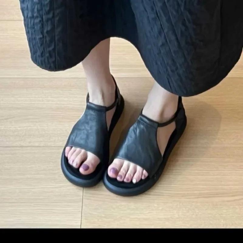 

Модные сандалии на плоской подошве Летние Новые Удобные Мягкая подошва Женская обувь Мода Ретро Римские Пляжные Женские С открытым носком Мягкие Сандалии Женские 40