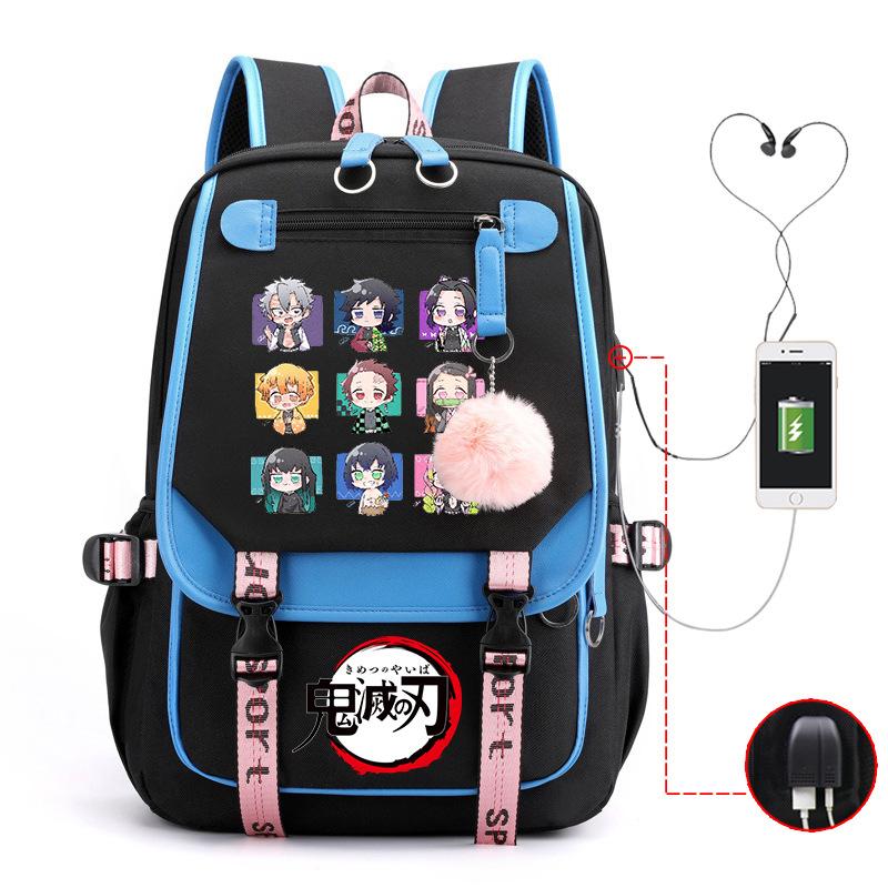 Ghost Annihilation Blade Grade 3-6 Junior High School Student High School Student School Bag Strap USB Multifunctional Backpack