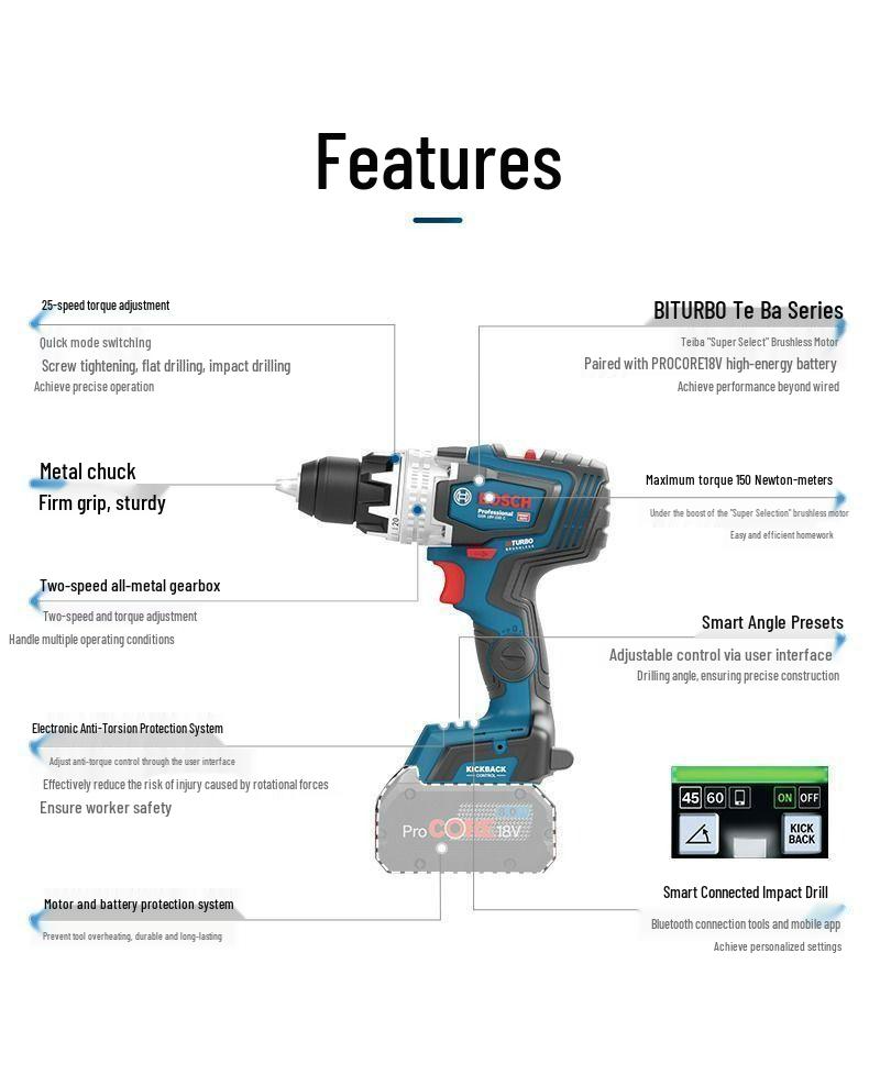 Bosch GSB18V-150C Brushless Impact Driver, Handheld Stepless Speed Drill