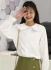 Women's Trendy White Shirt: College-Style Doll Collar, Long Sleeve, Loose Fit for Autumn/Spring