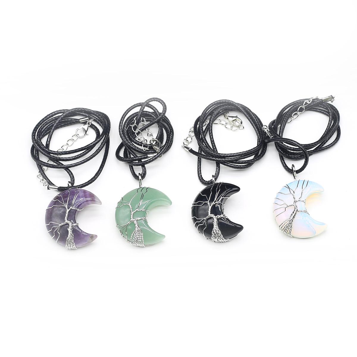 

1 шт., модное ожерелье из натурального камня, серебряная проволока, кулон в форме луны, кристаллы, кварцевая веревка, цепочка, ожерелья для женщин, ювелирные изделия 30 × 45 мм