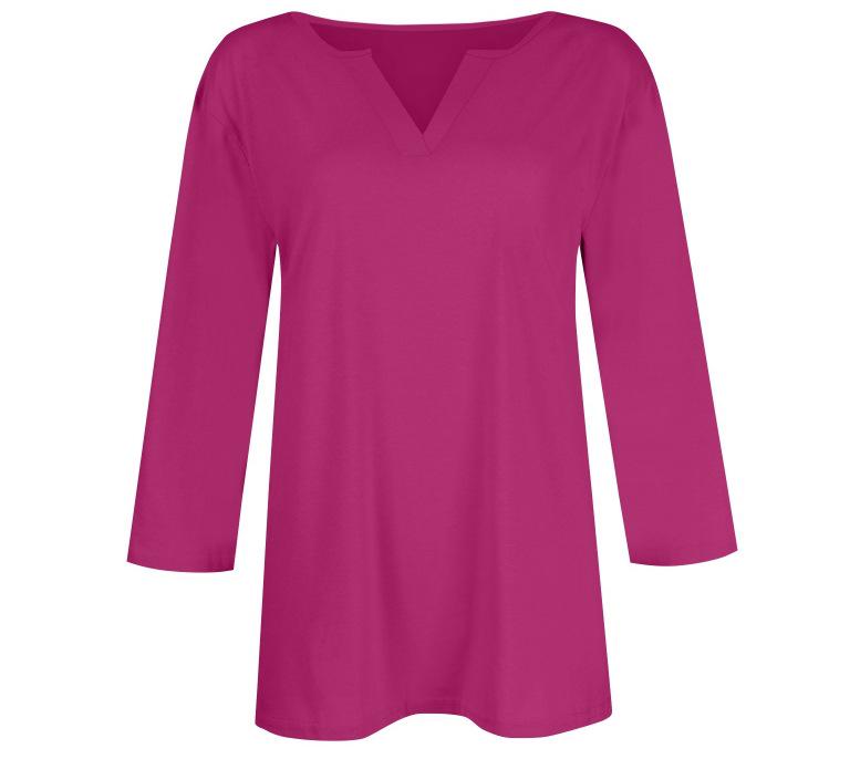2025 Women's V-Neck 7-Point Sleeve Solid Color T-Shirt