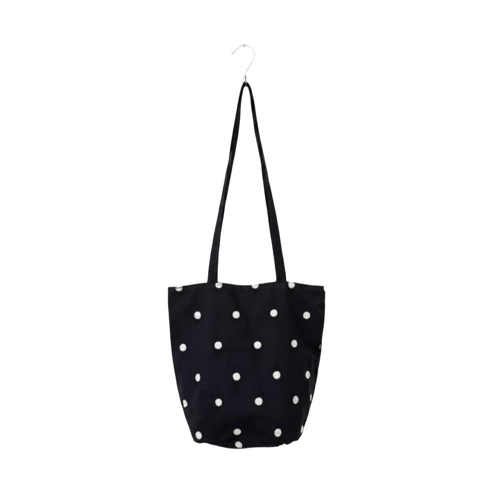 Korean Fashion Canvas Tote Bag Large Capacity Commute Handbag Casual Polka Dot Shoulder Bag Women чёрный