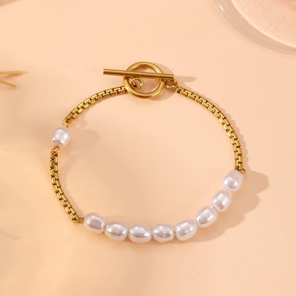 European-American Trend Titanium Steel Pearl Heart Necklace  Bracelet Set for Women