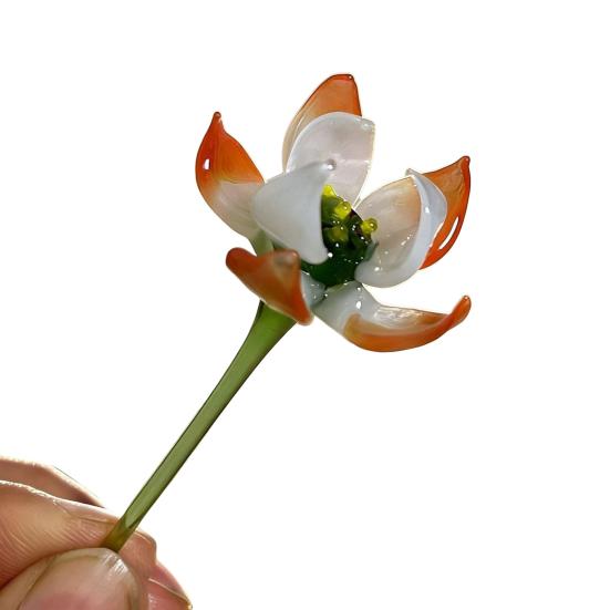 Yousheng Mini Glass Flower Figurine Handmade Faux Crystal Transparent Flower Bouquet Collectible Hand Blown Table Ornament for Mother's Day Birthday