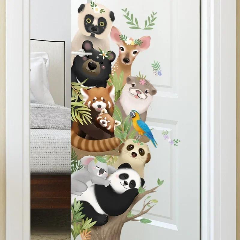 Nuevas Pegatinas de Pared de Animales de Dibujos Animados Creativos Dormitorio Habitación Infantil Calcomanías de Pared para Puerta Suministros para el Hogar