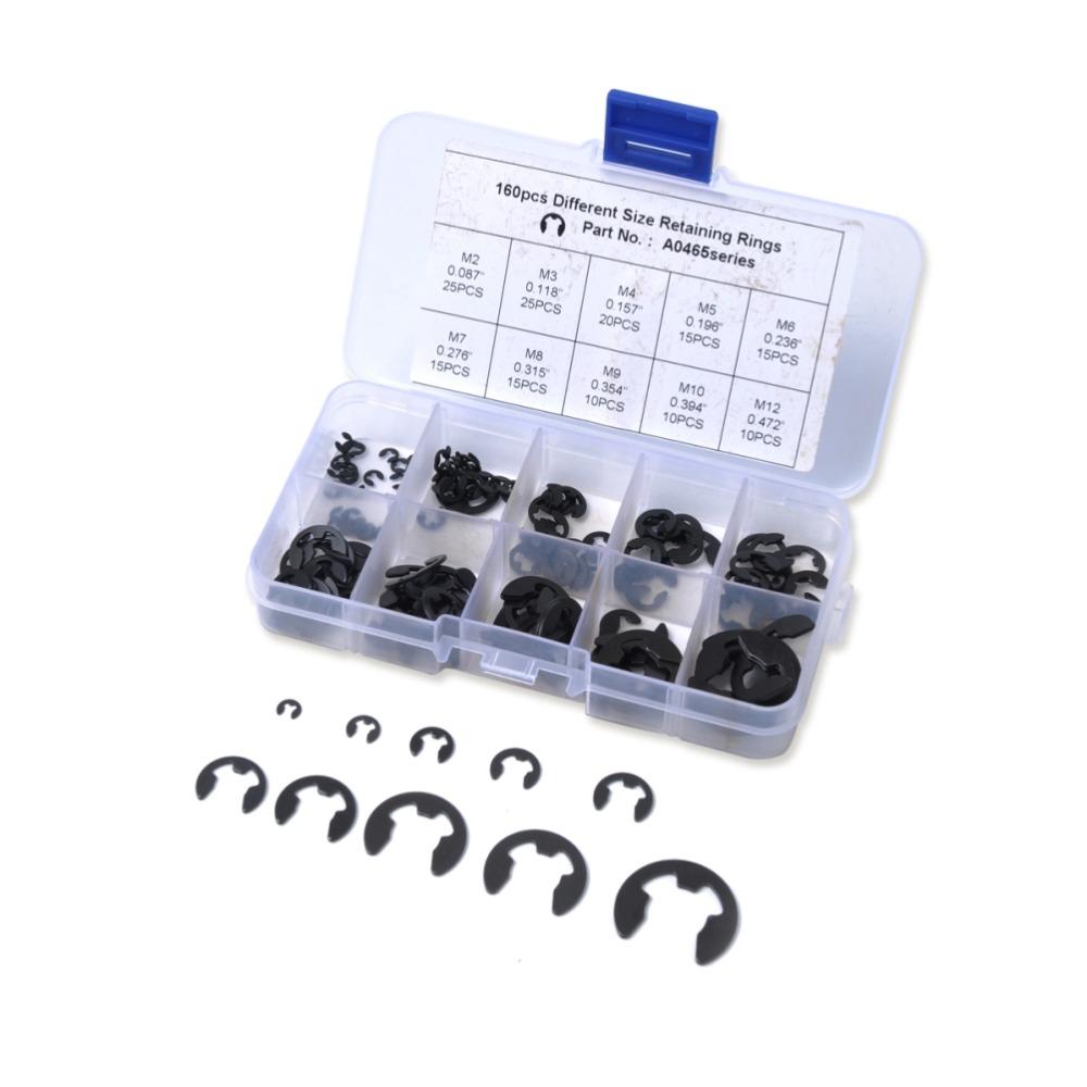 160pcs Assortment Pack E-Clip Assortment Kit Metallic Finish Circlip Snap Ring Set  For Axles Shaft
