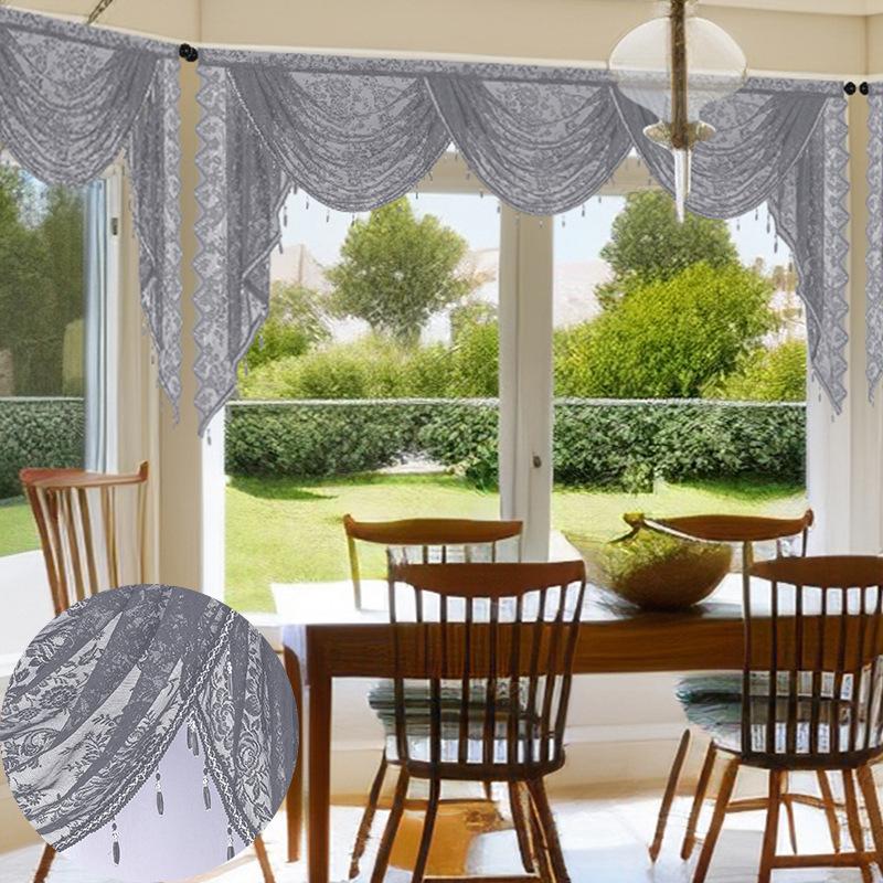 

Кружевной Волнообразный Ламбрекен с Кулиской Прозрачные Оконные Драпировки Полиэстеровый Шарф Верхняя Отделка Декоративный Ламбрекен для Окон и Дверей 100*105cm серый