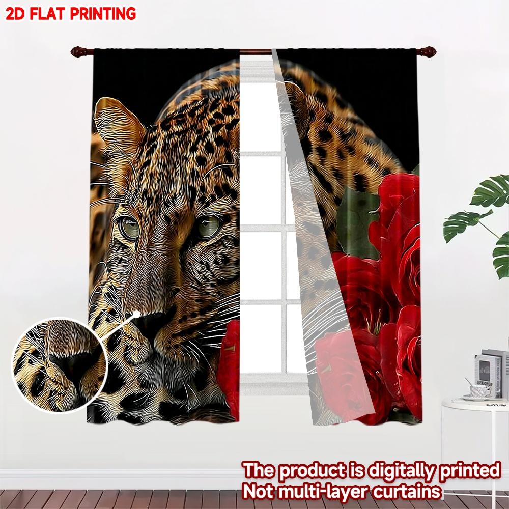 Flat Printing Happy Valentine Day Party Curtains Red Rose Cheetah Digital Printed Polyester Drapes Festive Set Of 2 Made