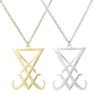 Creative Satan Symbol Necklace Hip Hop Punk Devil Jewelry Sigil of Lucifer Necklace Stainless Steel Pendant Chain
