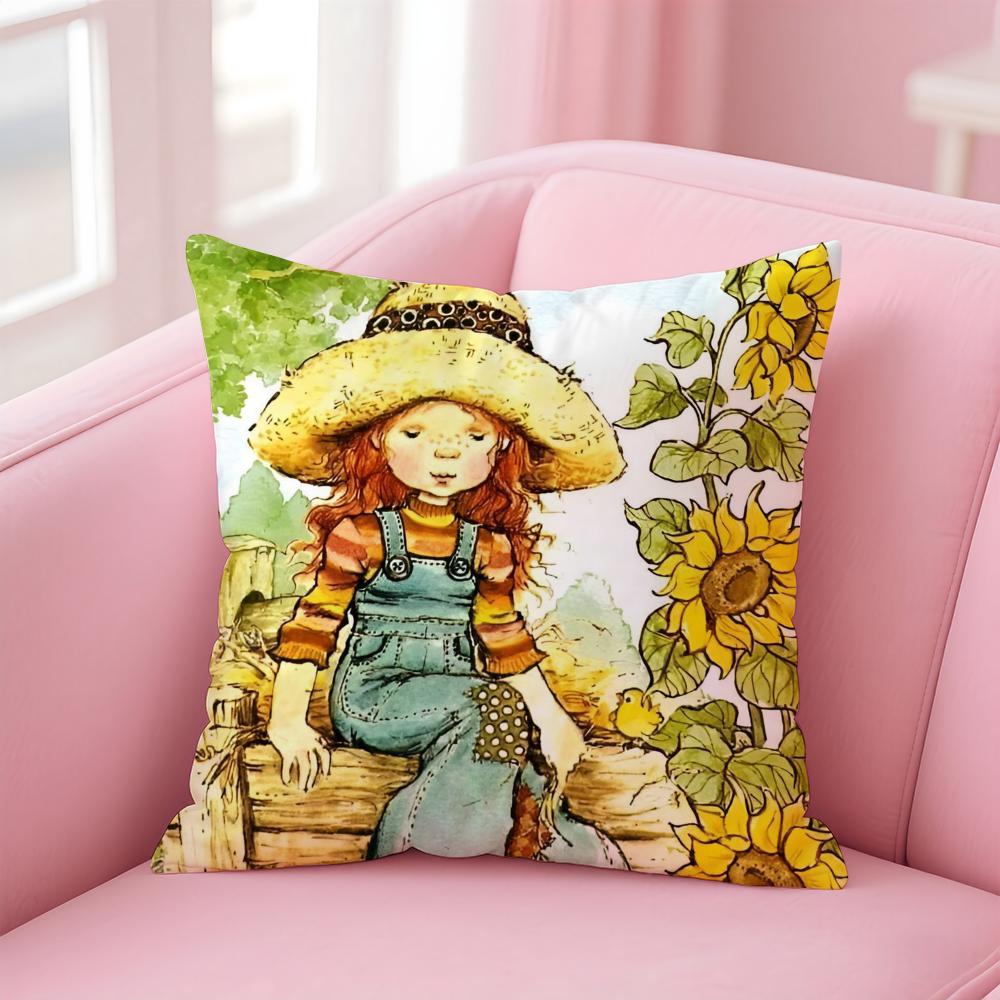Sweet Anime Whimsical American Art SSarah Kay Cushion Cover Pillow Case Soft Skin Friendly Fabric  Concealed Zipper