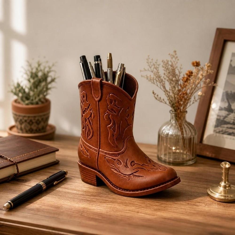 Vintage Western Style Cowboy Boot Statue Home Decor Boot Shaped Vase Pencil Holder Study Room